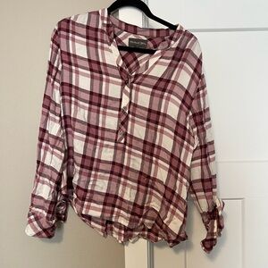 Michael Stars Red and White Relaxed Button Down Shirt